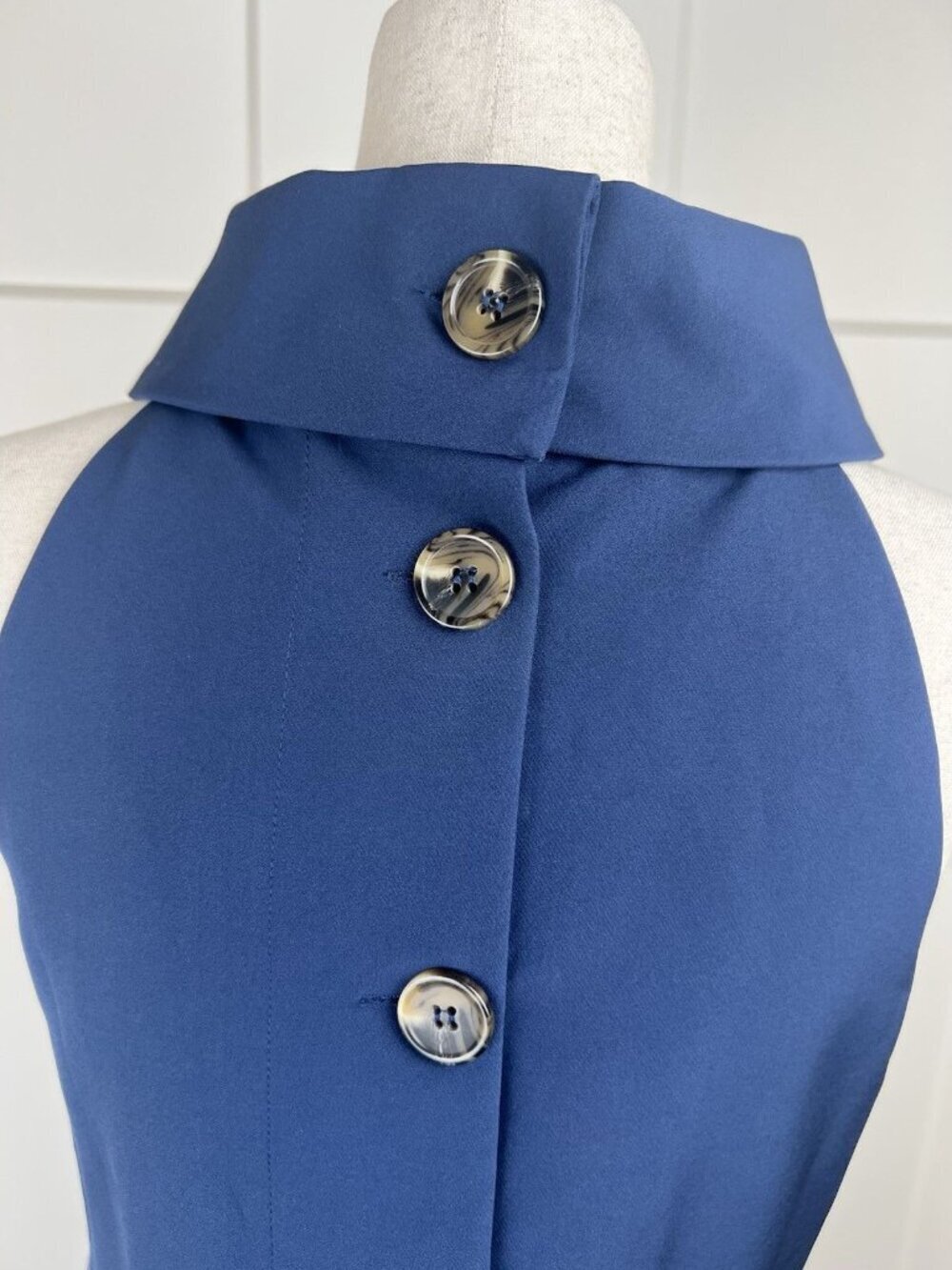Sail to Sable Navy Dress XS High Neck Draped Collar Button Back Lined Preppy NWT - Picture 7 of 13